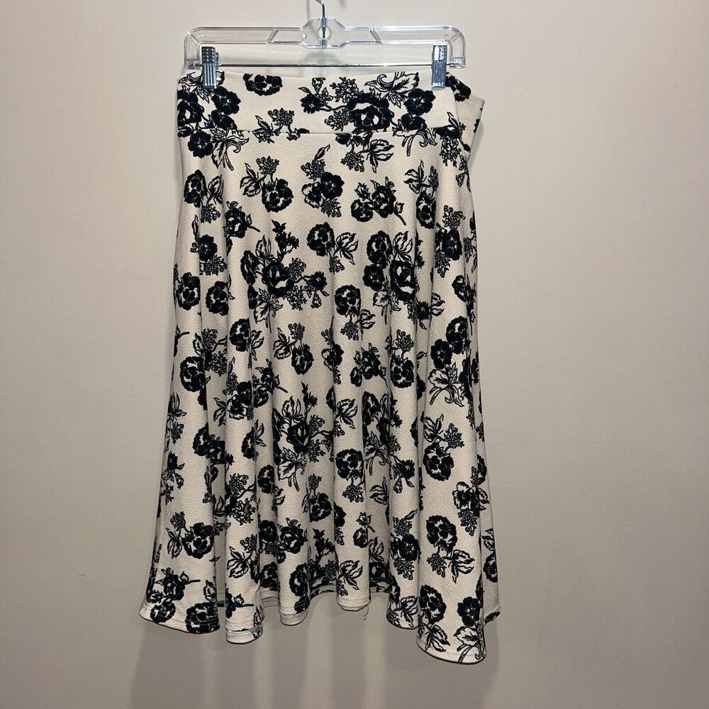 Agnes & Dora Womens Full Midi Skirt XL Black Tan Floral Stretch Whimsigoth Retro